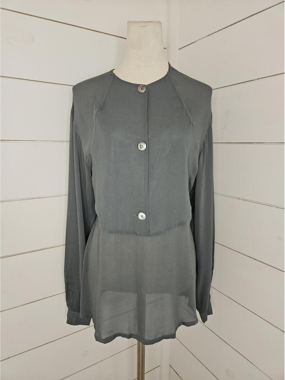 Vintage Giorgio Armani Le Collezioni XL (44/10) grey sheer blouse w/chest panel